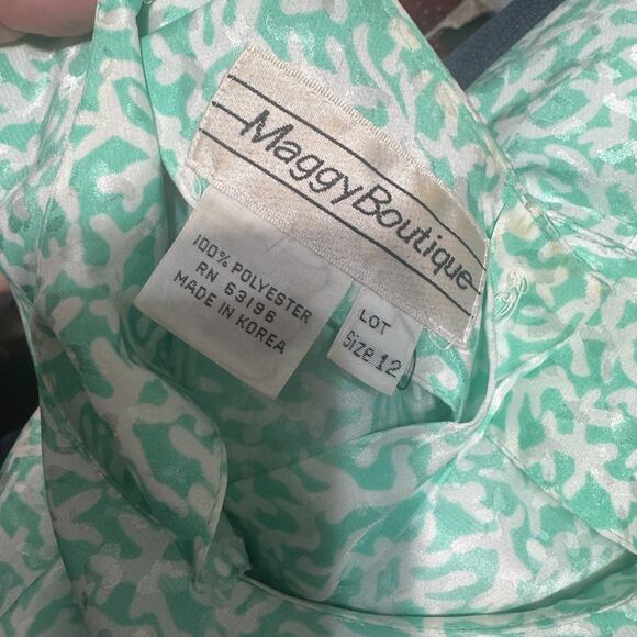 Vintage Maggy Boutique Skirt Set sz 12 Green White Satin 80s Pleated Tiered Midi - Picture 7 of 9